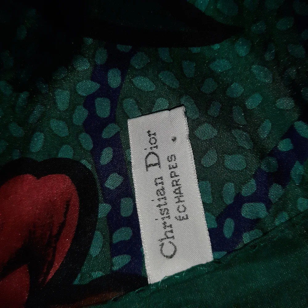 CHRISTIAN DIOR VTG Teal Red Floral Silk Scarf